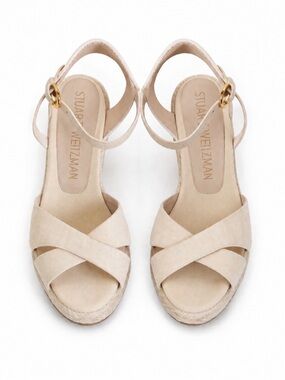 STUART WEITZMAN MIRELLA Cream Crisscross Wedge Espadrille Sandals